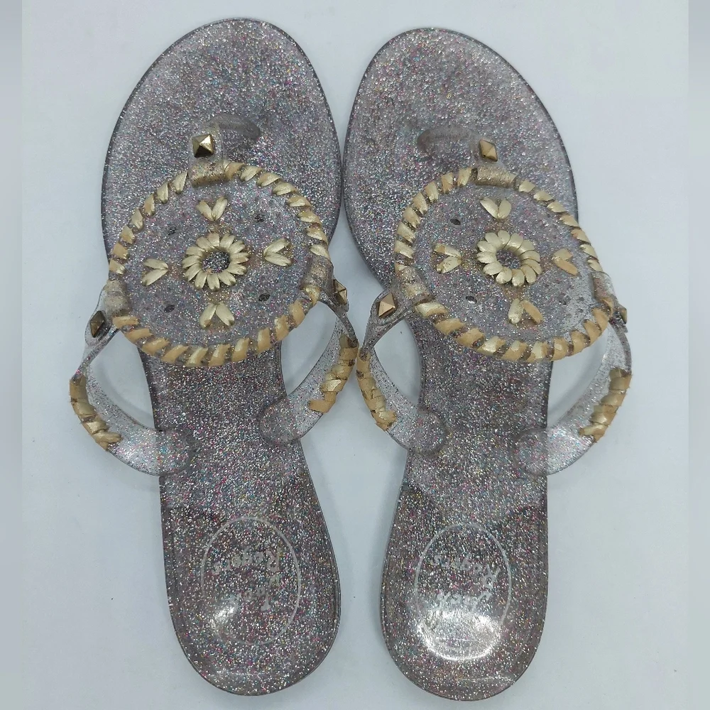 Jack Rogers Gold Flip Flop Sandals Metallic Jelly Sparkles Flat Slip On 8